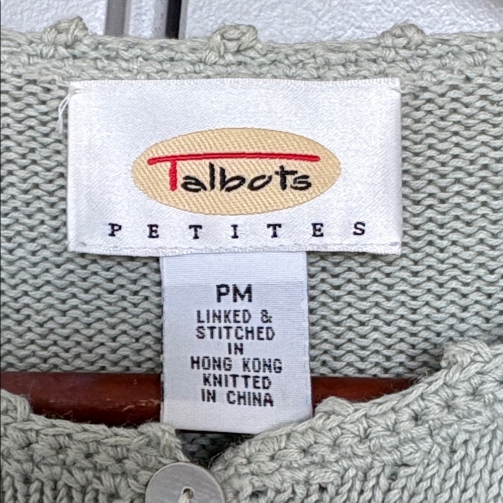 VINTAGE 90S TALBOTS GREEN PAINT ART PAINT THEMED KNIT CARDIGAN SWEATER WOMENS PM - Picture 6 of 6
